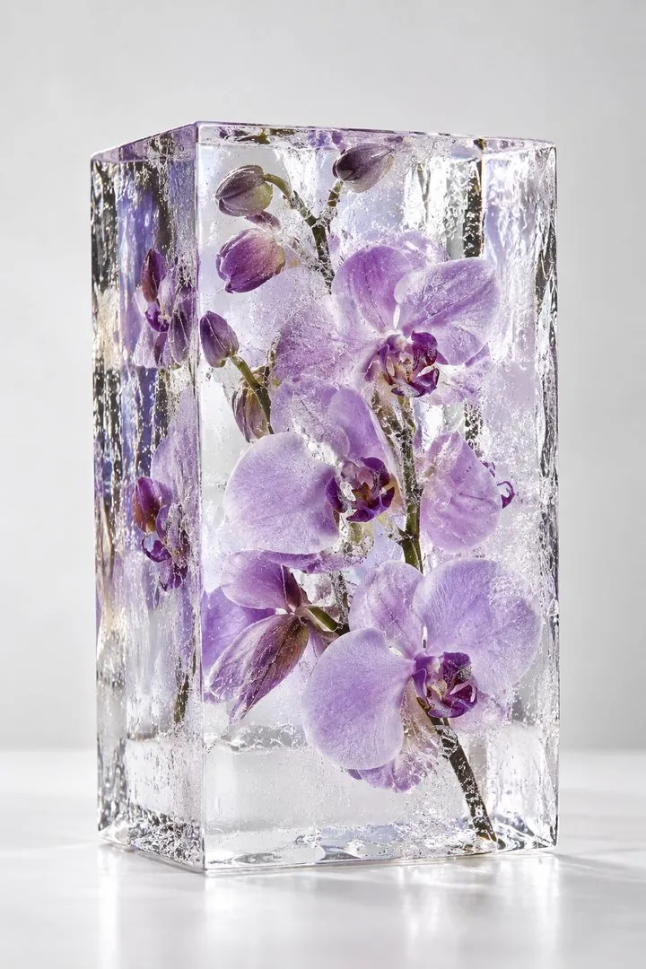 Rzeźba lodowa z orchideami